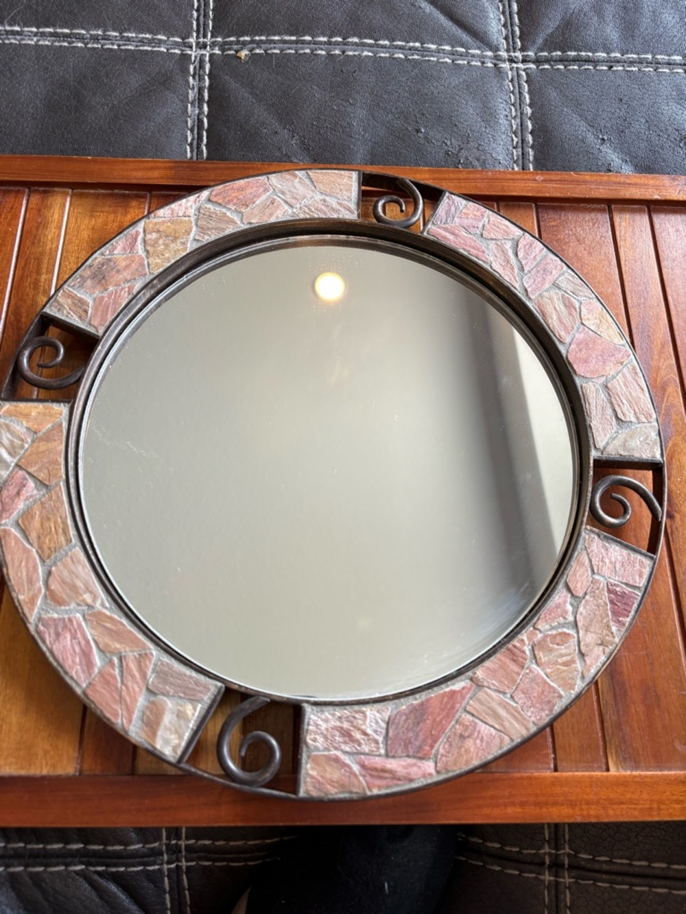 13" Pier One Exclusive Mirror with Stone Inlay For Tabletop or Wall Accent